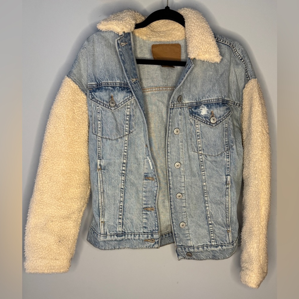Jean Jacket with Fur Sleeves